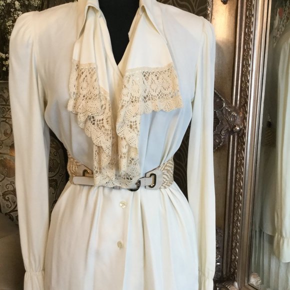 Vintage Mirrors cream crochet gathered top skirt - Picture 3 of 8